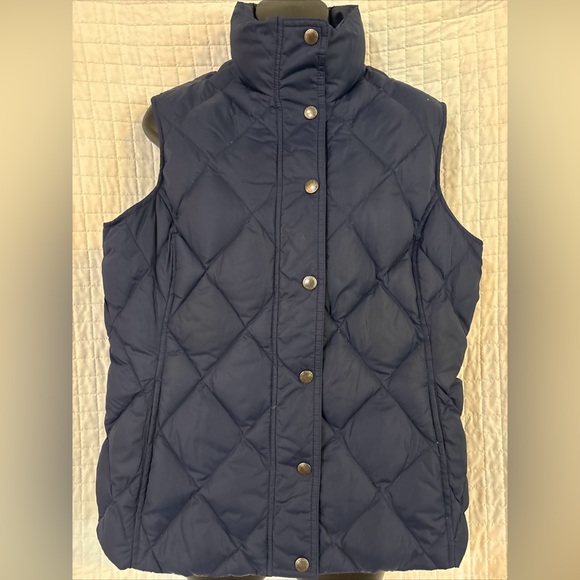 Lands End Quilted Down Puffer Vest Blue Women’s M 10-12 Snap Winter Walking - Picture 1 of 8